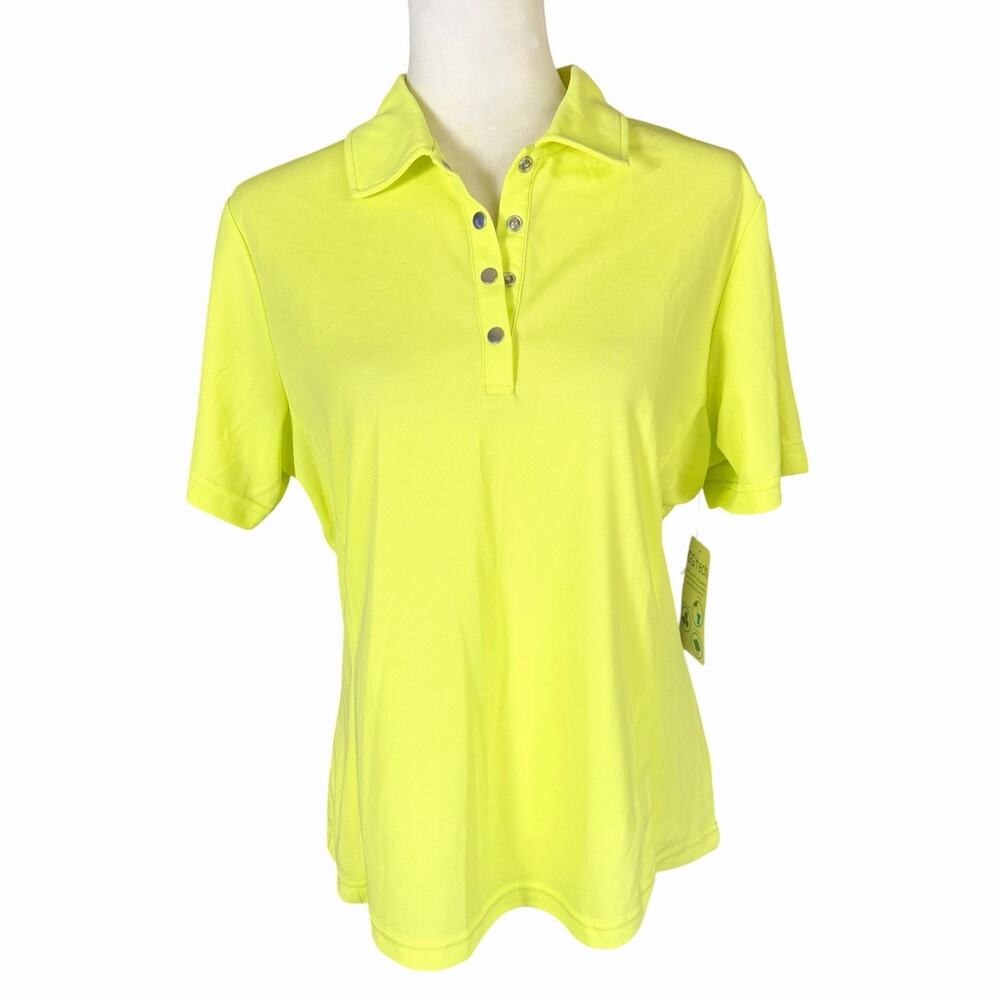 GG Blue Luxe Sport Tech Womens Golf Polo L Green UPF 30+ Athleisure Tennis NWT